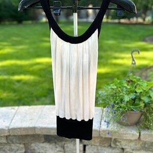 St John Knits Silk Black White Ruched Sleeveless Tank Top L
